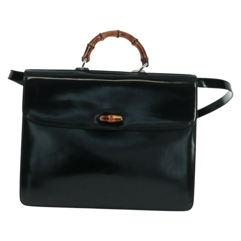 【日本直送】GUCCI 竹節手提包 琺瑯 兩用 黑色 金色 015 1046 3304 Auth bs32052-12