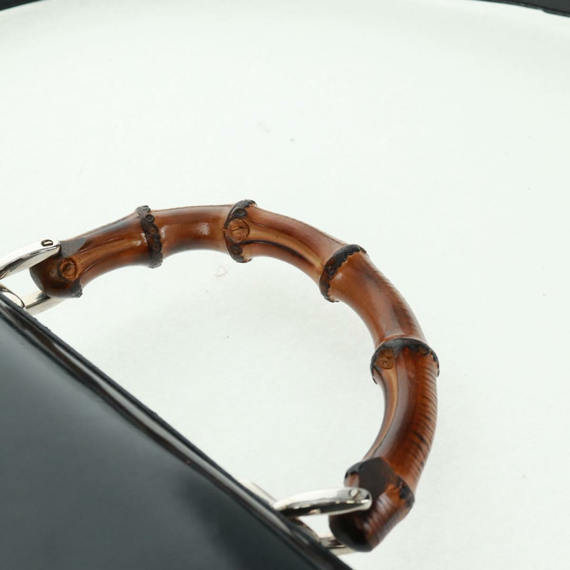 【日本直送】GUCCI 竹節手提包 琺瑯 兩用 黑色 金色 015 1046 3304 Auth bs32052-13