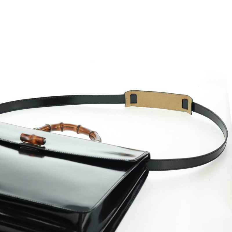 【日本直送】GUCCI 竹節手提包 琺瑯 兩用 黑色 金色 015 1046 3304 Auth bs32052-14