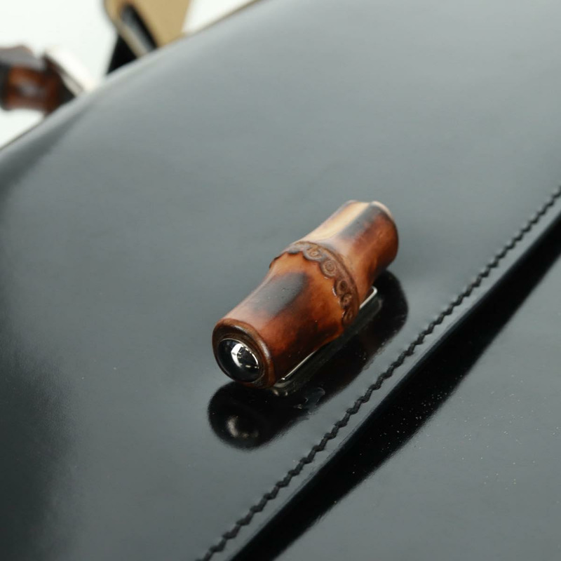 【日本直送】GUCCI 竹節手提包 琺瑯 兩用 黑色 金色 015 1046 3304 Auth bs32052-19