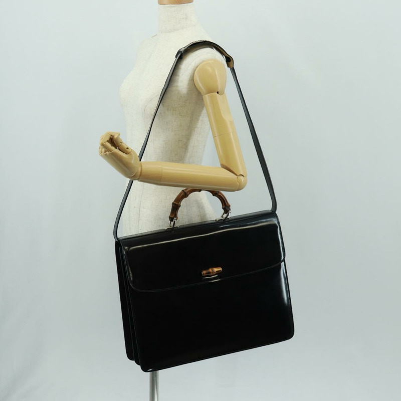 【日本直送】GUCCI 竹節手提包 琺瑯 兩用 黑色 金色 015 1046 3304 Auth bs32052-28