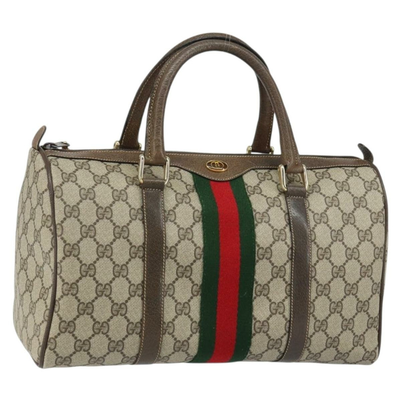 【日本直送】GUCCI GG Supreme Web Sherry Line 波士頓包 PVC 米色 金色 378 02 07 正品 159211-0