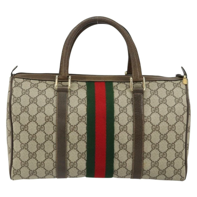 【日本直送】GUCCI GG Supreme Web Sherry Line 波士頓包 PVC 米色 金色 378 02 07 正品 159211-1