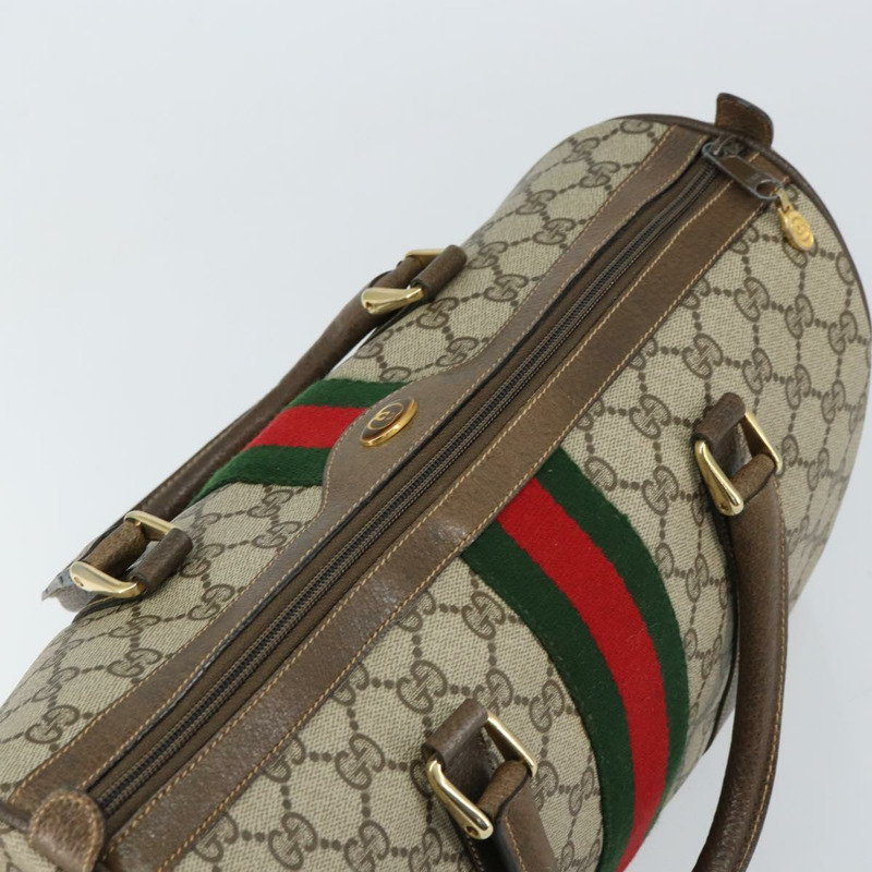 【日本直送】GUCCI GG Supreme Web Sherry Line 波士頓包 PVC 米色 金色 378 02 07 正品 159211-5