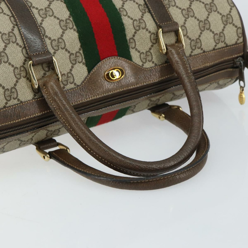 【日本直送】GUCCI GG Supreme Web Sherry Line 波士頓包 PVC 米色 金色 378 02 07 正品 159211-6