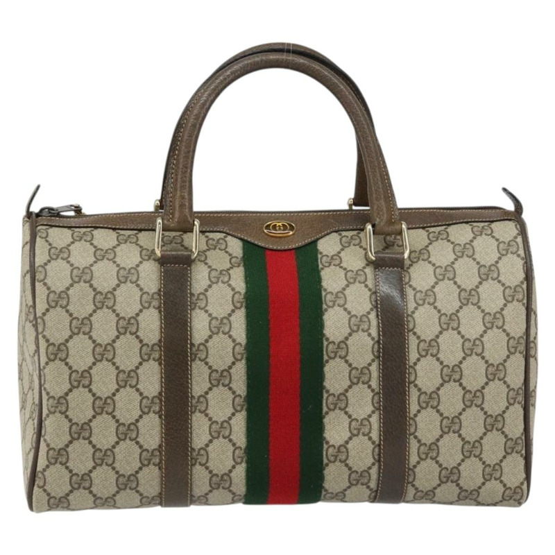 【日本直送】GUCCI GG Supreme Web Sherry Line 波士頓包 PVC 米色 金色 378 02 07 正品 159211-12