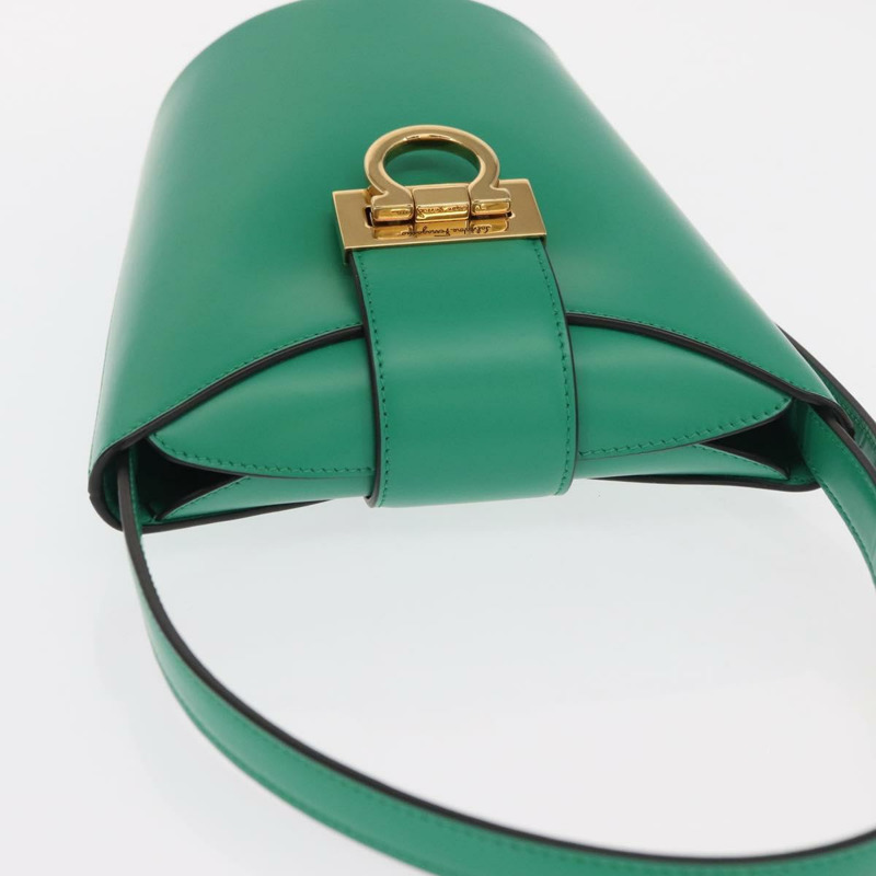 【日本直送】Salvatore Ferragamo Gancini trifolio 手提包 皮革 綠金 正品 am10228V-5