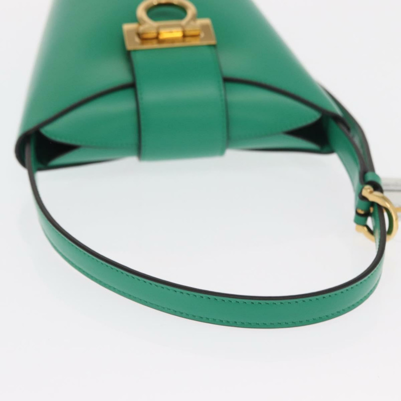 【日本直送】Salvatore Ferragamo Gancini trifolio 手提包 皮革 綠金 正品 am10228V-6