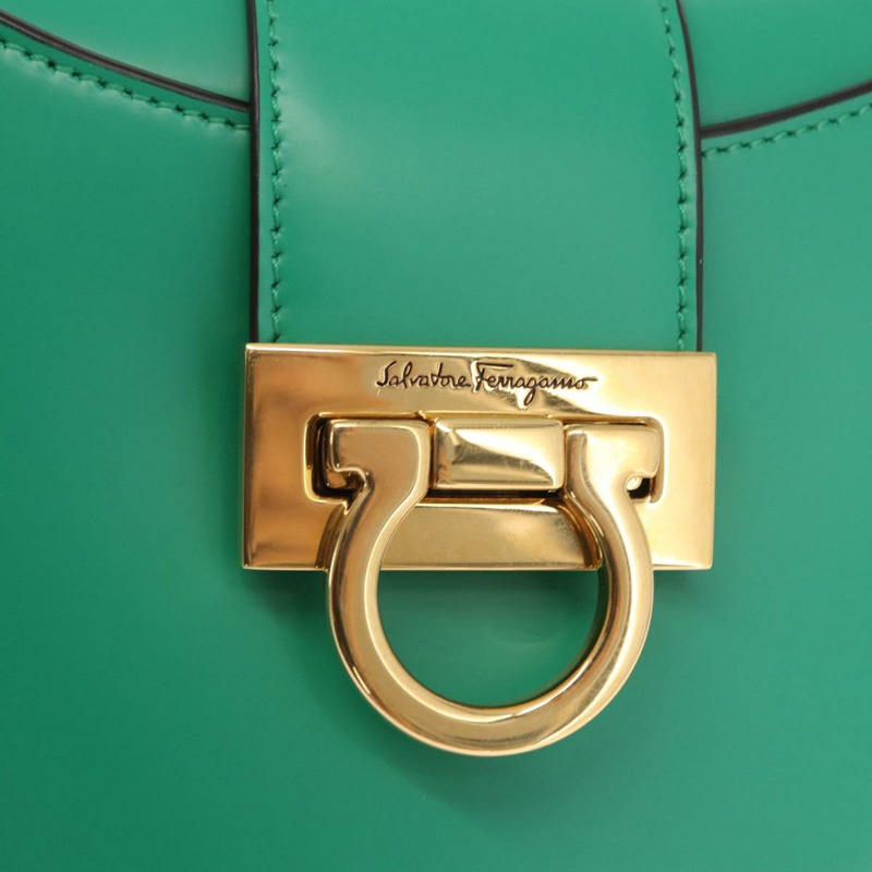 【日本直送】Salvatore Ferragamo Gancini trifolio 手提包 皮革 綠金 正品 am10228V-16