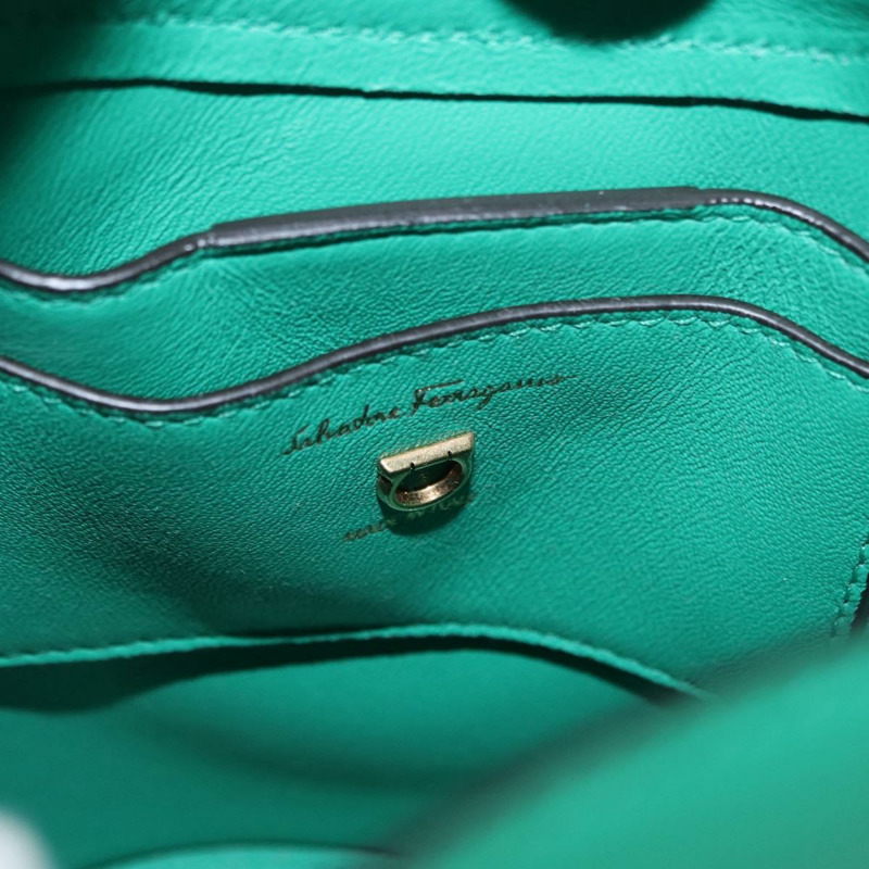 【日本直送】Salvatore Ferragamo Gancini trifolio 手提包 皮革 綠金 正品 am10228V-17