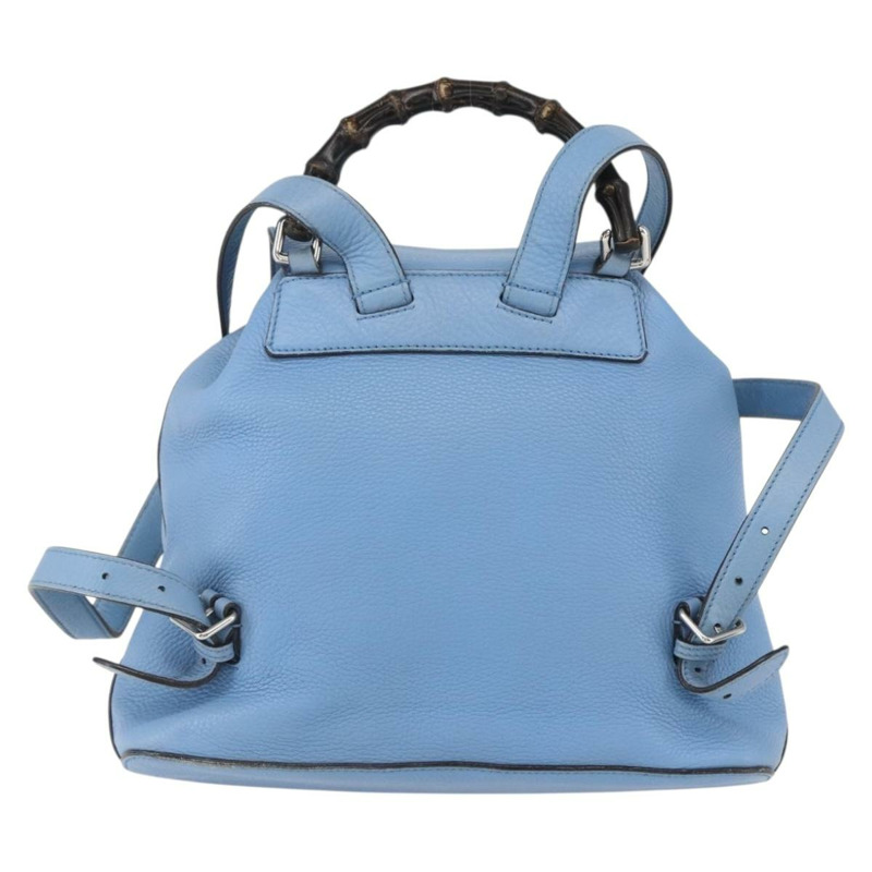 【日本直送】GUCCI 竹節雙肩包 皮革 淺藍色 銀色 370833 正品 BA9273V-1