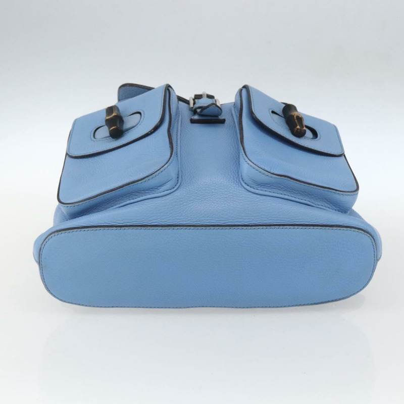 【日本直送】GUCCI 竹節雙肩包 皮革 淺藍色 銀色 370833 正品 BA9273V-4