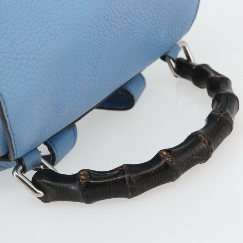 【日本直送】GUCCI 竹節雙肩包 皮革 淺藍色 銀色 370833 正品 BA9273V-6