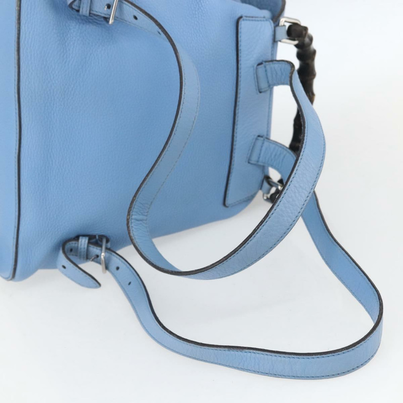 【日本直送】GUCCI 竹節雙肩包 皮革 淺藍色 銀色 370833 正品 BA9273V-8