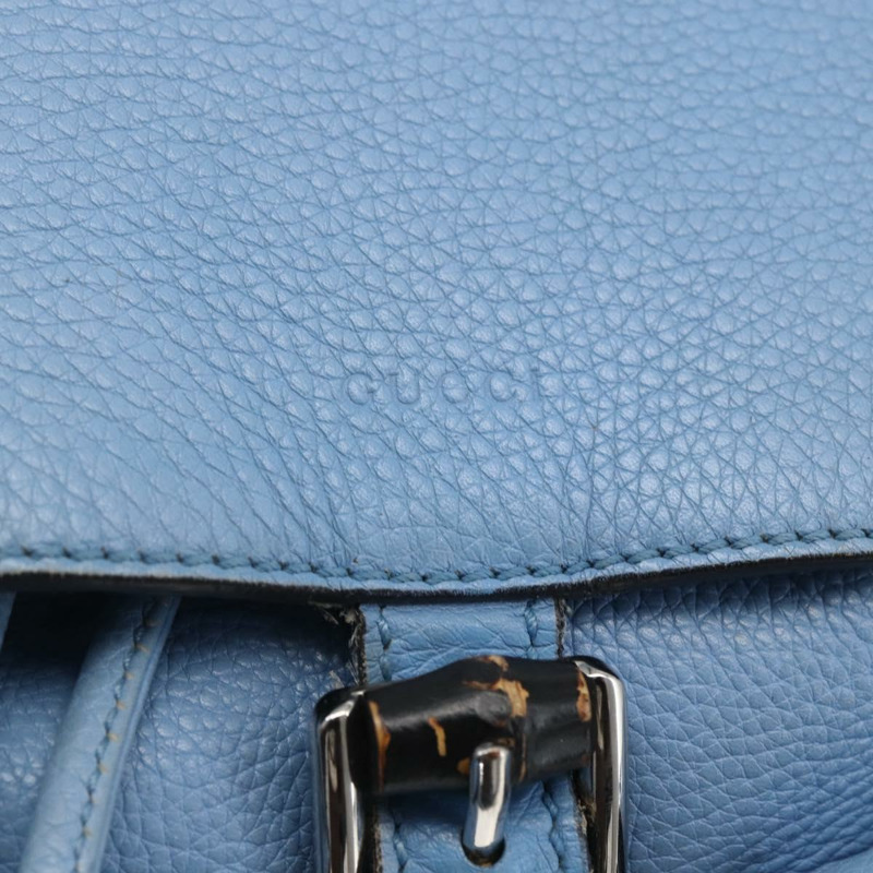 【日本直送】GUCCI 竹節雙肩包 皮革 淺藍色 銀色 370833 正品 BA9273V-17