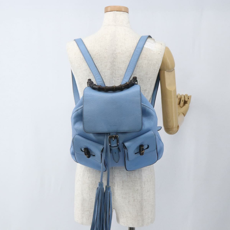 【日本直送】GUCCI 竹節雙肩包 皮革 淺藍色 銀色 370833 正品 BA9273V-24