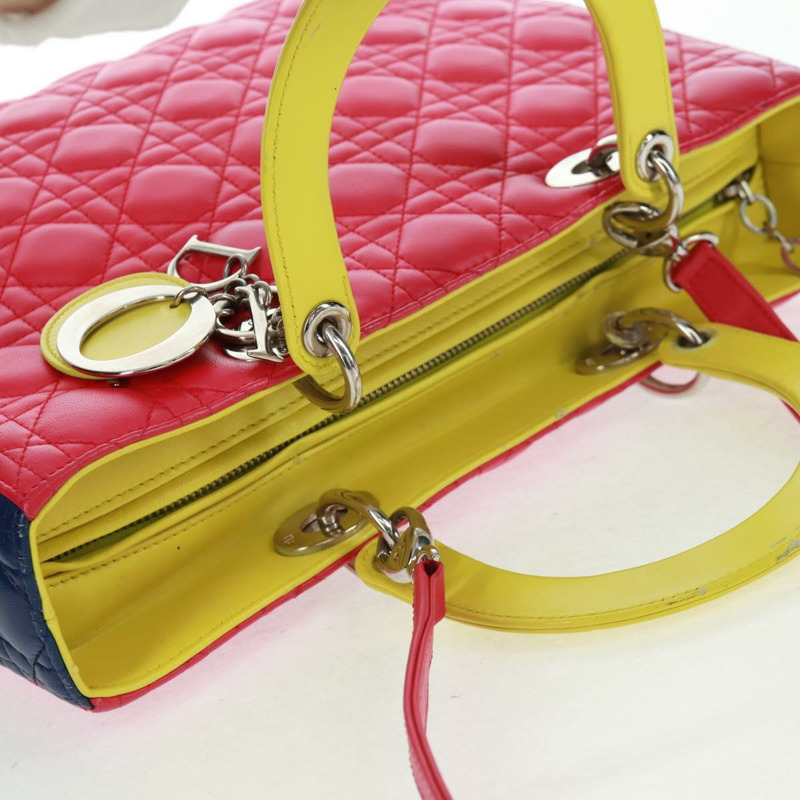 【日本直送】Christian Dior Lady Dior Canage 手提包，真皮材質，兩用，粉紅色/銀色，正品，貨號 161705M-5