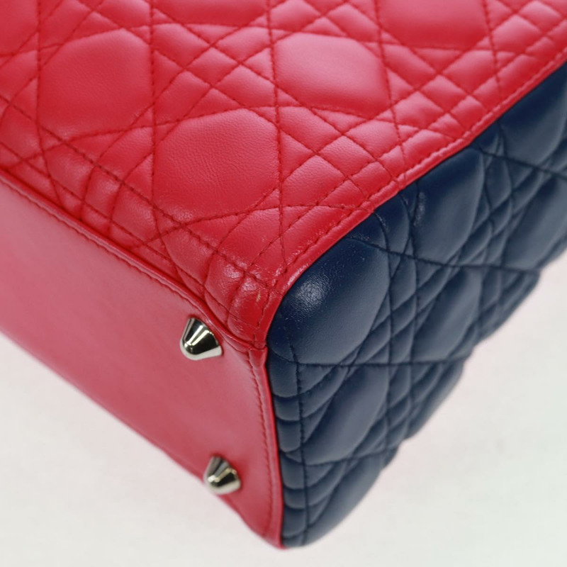 【日本直送】Christian Dior Lady Dior Canage 手提包，真皮材質，兩用，粉紅色/銀色，正品，貨號 161705M-13