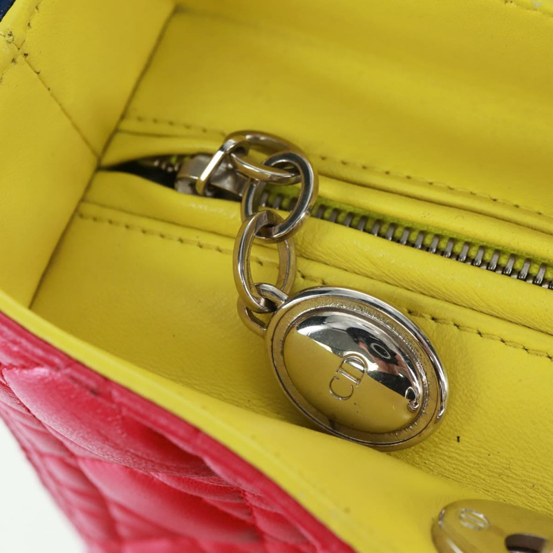 【日本直送】Christian Dior Lady Dior Canage 手提包，真皮材質，兩用，粉紅色/銀色，正品，貨號 161705M-18