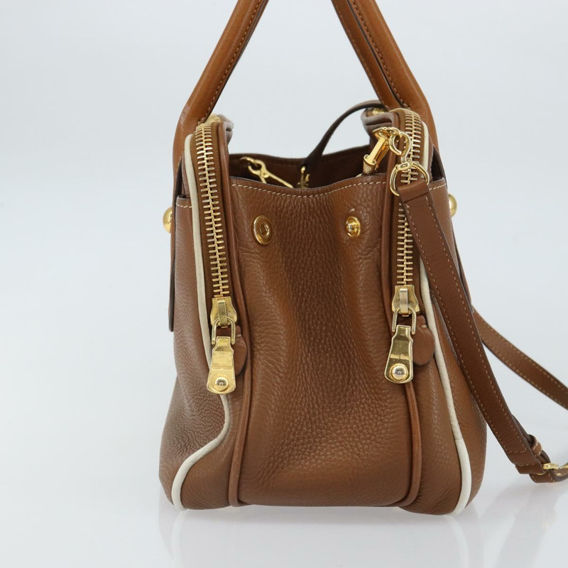 【日本直送】Miu Miu 手提包 真皮 兩用 棕色 金色 正品 161740V-3