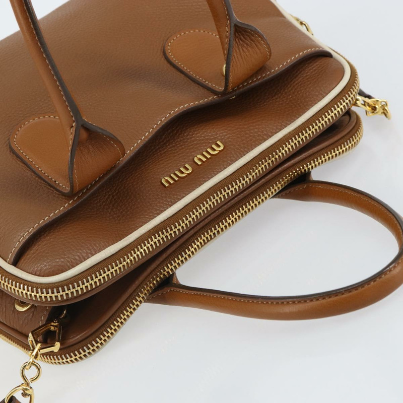 【日本直送】Miu Miu 手提包 真皮 兩用 棕色 金色 正品 161740V-5