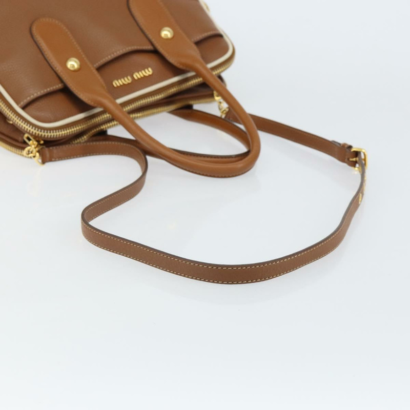 【日本直送】Miu Miu 手提包 真皮 兩用 棕色 金色 正品 161740V-7