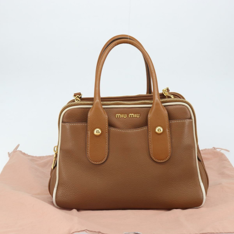 【日本直送】Miu Miu 手提包 真皮 兩用 棕色 金色 正品 161740V-11