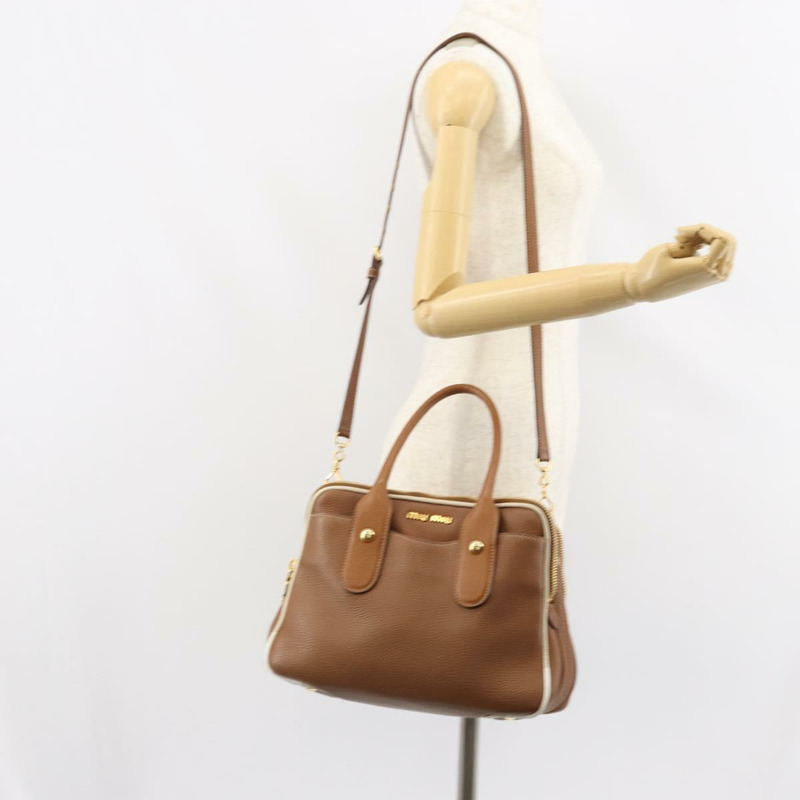 【日本直送】Miu Miu 手提包 真皮 兩用 棕色 金色 正品 161740V-27