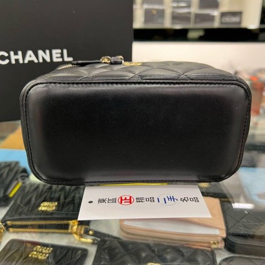 東區正精品㊣CHANEL AP2303 香奈兒黑色羊皮金球拉鍊皮穿鍊化妝箱包金球包斜背包 RZ5332-3