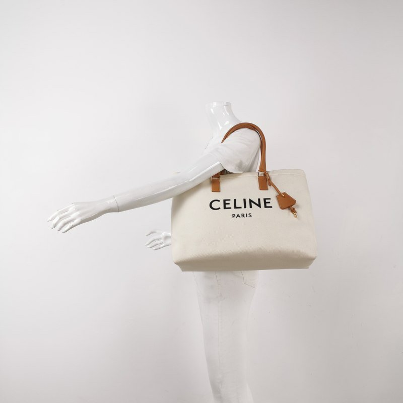 Celine Cabas牛皮帆布拼色印刷Logo單肩包-1