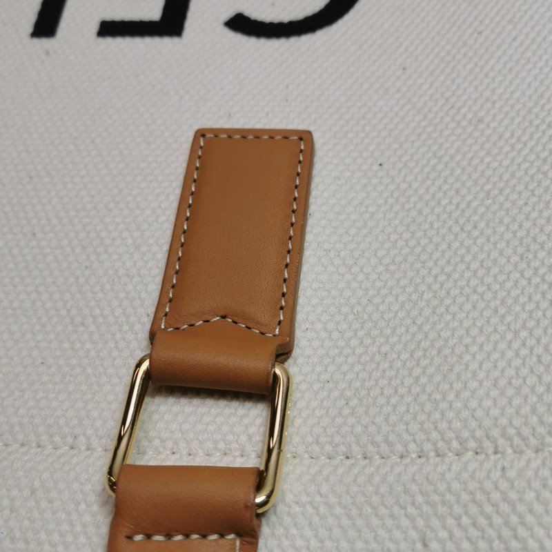 Celine Cabas牛皮帆布拼色印刷Logo單肩包-9