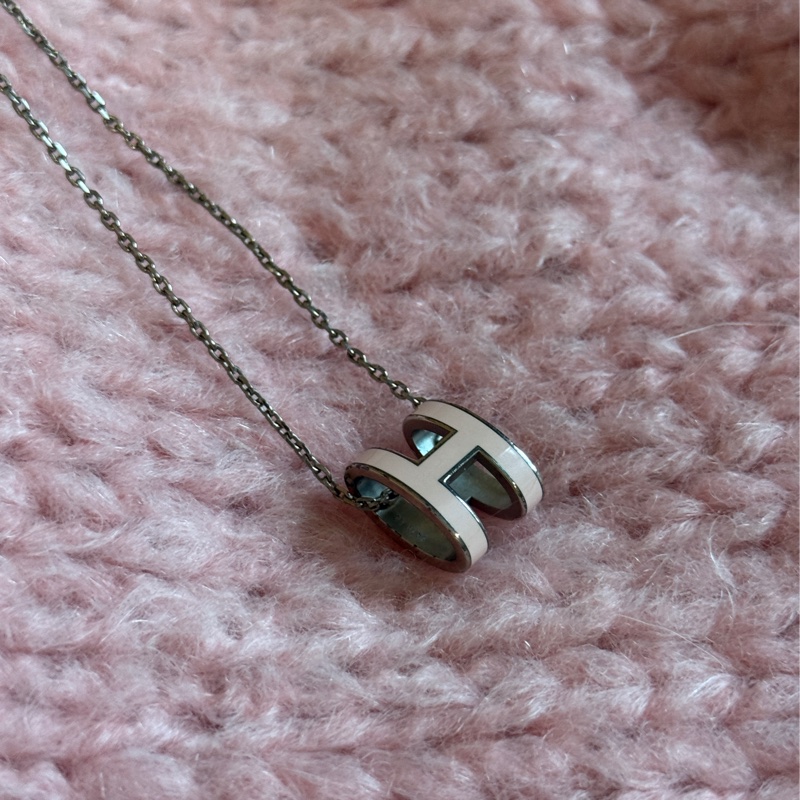 HERMES MINI POP經典圓錐H項鍊(粉/銀)-1