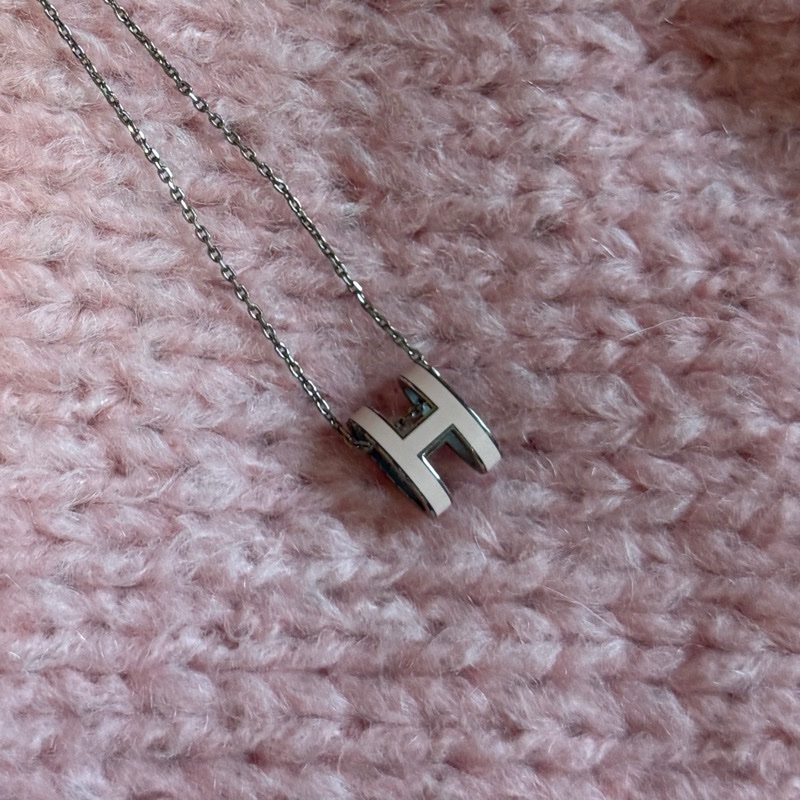 HERMES MINI POP經典圓錐H項鍊(粉/銀)-5