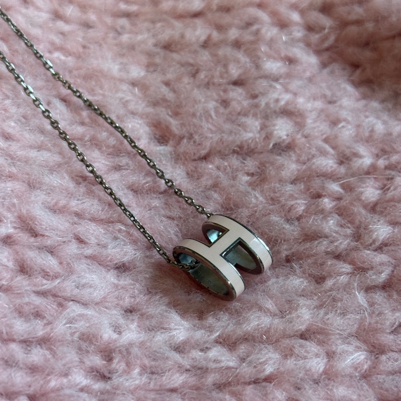 HERMES MINI POP經典圓錐H項鍊(粉/銀)-6