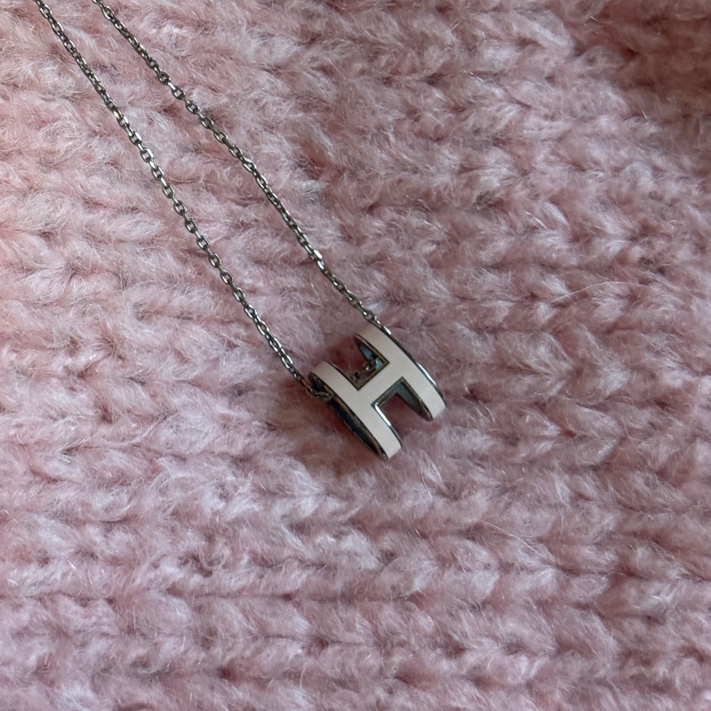 HERMES MINI POP經典圓錐H項鍊(粉/銀)-7