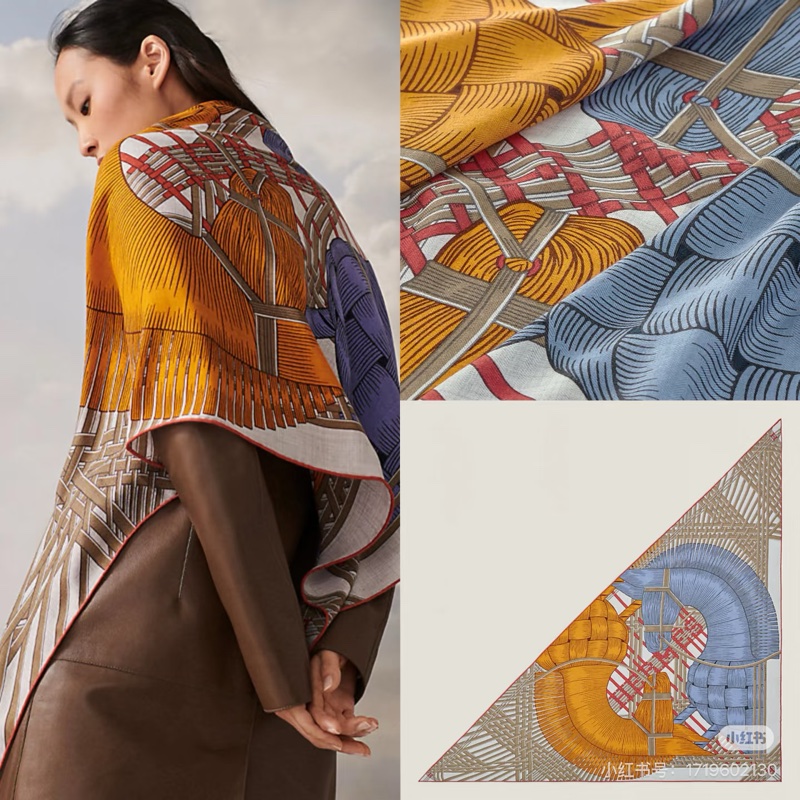 全新 愛馬仕 Hermes‘’兩馬織情” 大三角巾-0