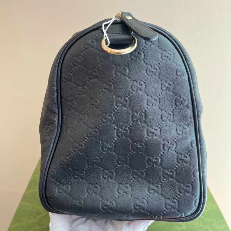 Gucci 古馳黑色壓紋波士頓手提包 無肩帶  約34*20*25 自配個寬肩帶超級好用-3