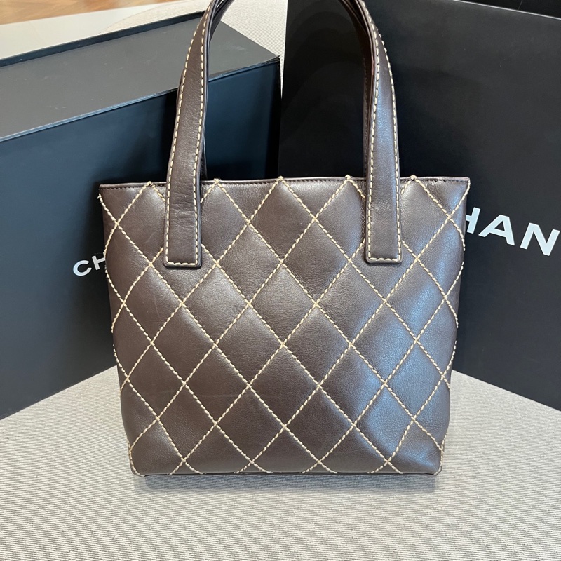 Chanel香奈兒 中古棕色外縫線薇薇安手提包  尺寸約24*23*8-2