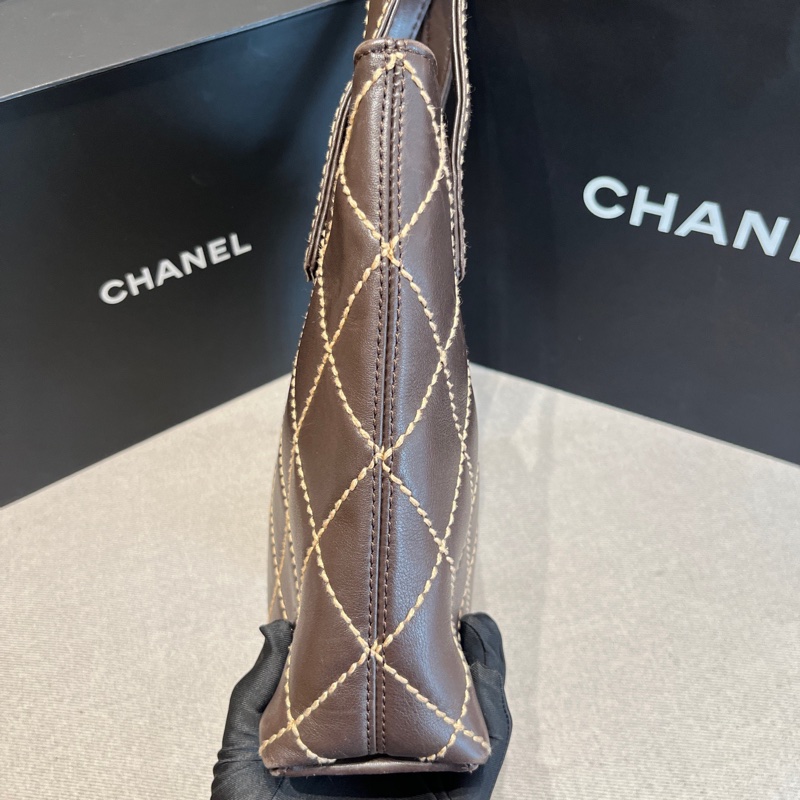 Chanel香奈兒 中古棕色外縫線薇薇安手提包  尺寸約24*23*8-6