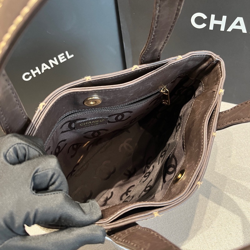 Chanel香奈兒 中古棕色外縫線薇薇安手提包  尺寸約24*23*8-7