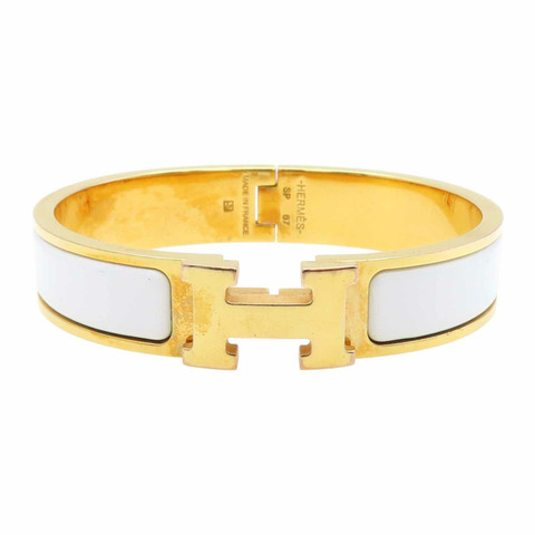 白色琺瑯 金色鍍金 Clic H手環【HERMES 愛馬仕】 H700001F