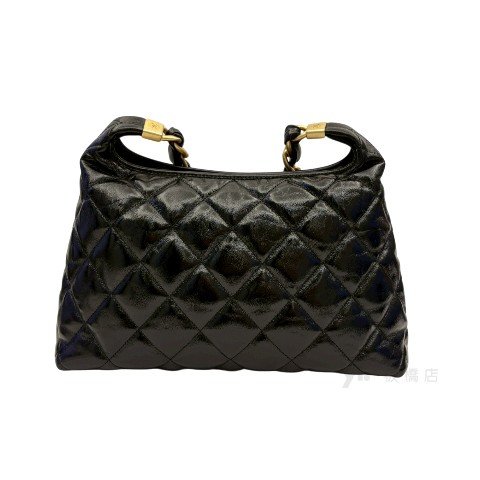 Chanel 黑油臘羊皮粗鍊肩背Hobo包AS4912-4