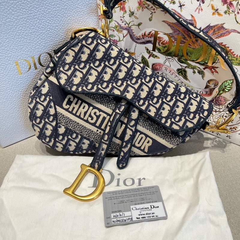 Dior迪奧中號老花字母單肩馬鞍包 燙金logo部分脫落 尺寸約28*21-0