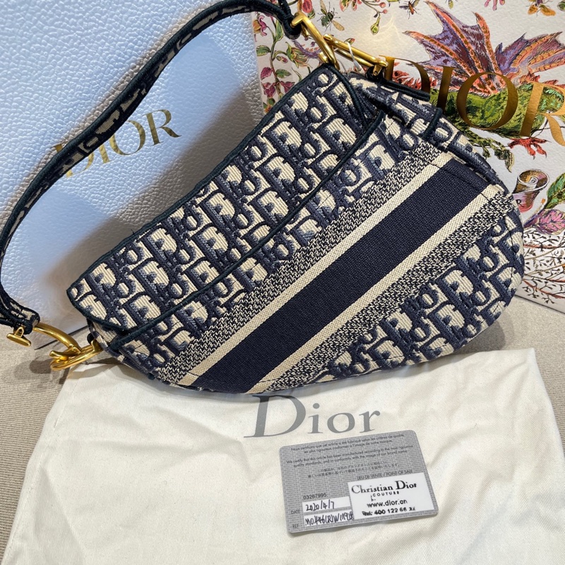Dior迪奧中號老花字母單肩馬鞍包 燙金logo部分脫落 尺寸約28*21-1