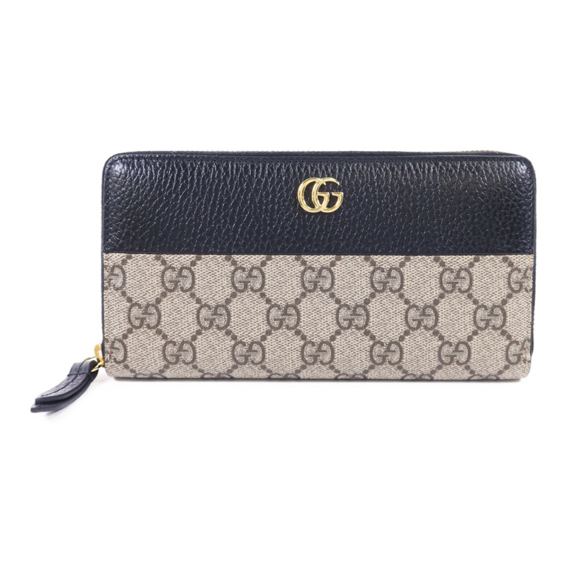 GUCCI 塗層帆布/牛皮皮革GG Marmont Long Wallet金扣長錢包-0