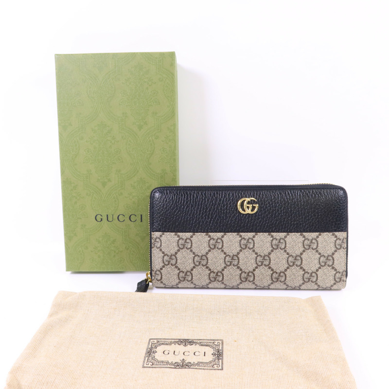 GUCCI 塗層帆布/牛皮皮革GG Marmont Long Wallet金扣長錢包-13