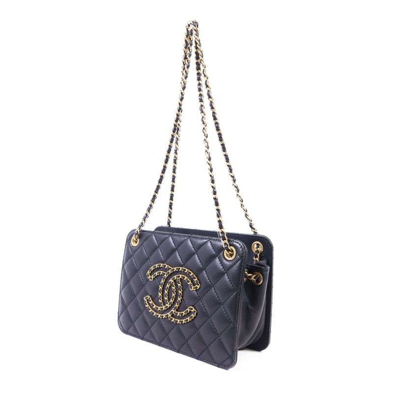 CHANEL 牛皮皮革Chain Shoulder Bag金扣鏈帶肩背袋-1