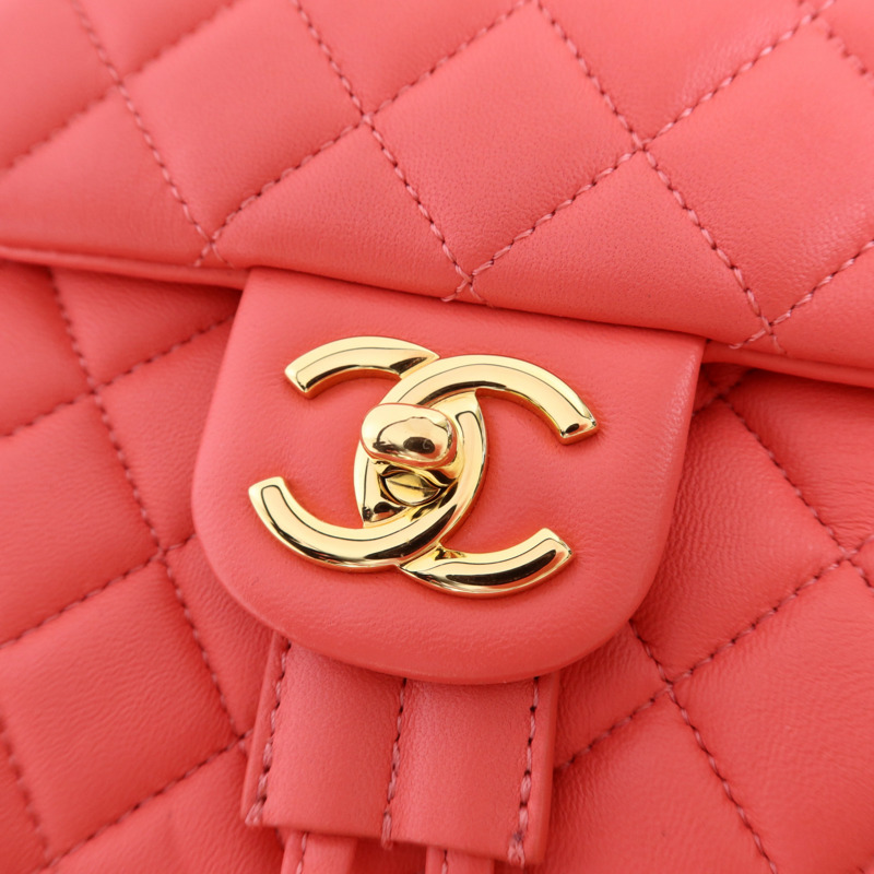 CHANEL 羊皮皮革Backpack金扣背包-9