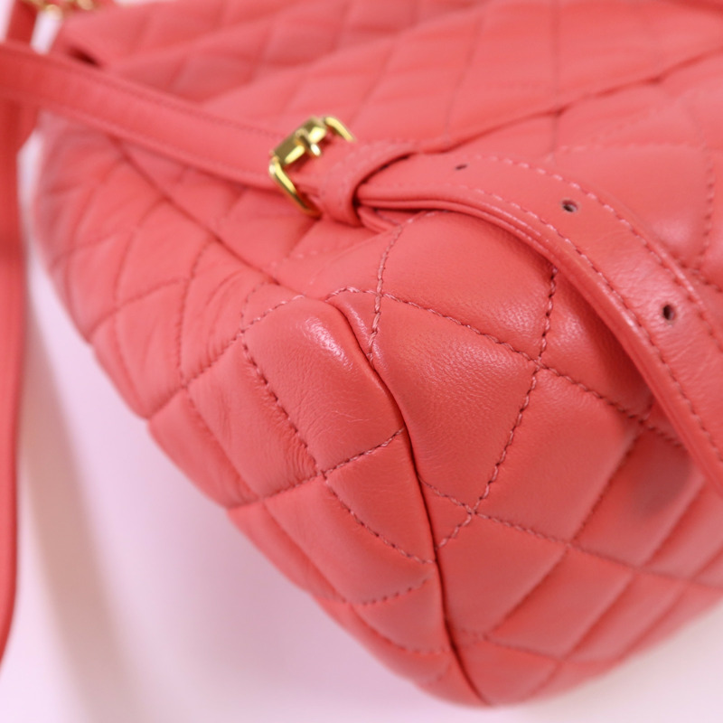 CHANEL 羊皮皮革Backpack金扣背包-13