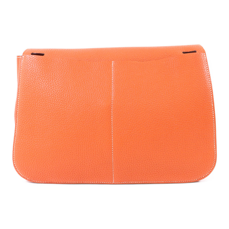 HERMES Clemence皮革Halzan 31銀扣手挽肩背兩用袋Orange Poppy-1